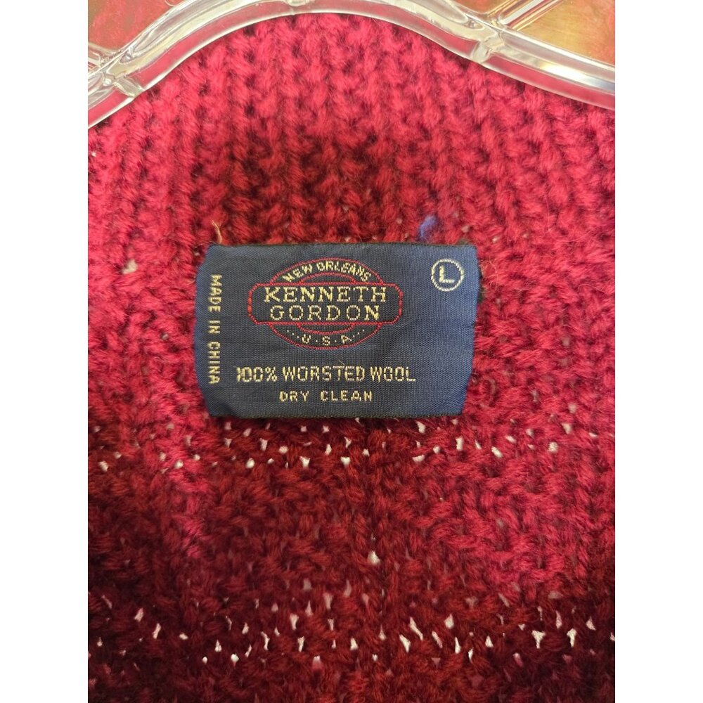 VTG Womens Red 100% Wool Shawl Cardigan Sweater L peplum chunky Academia classic - Picture 5 of 11